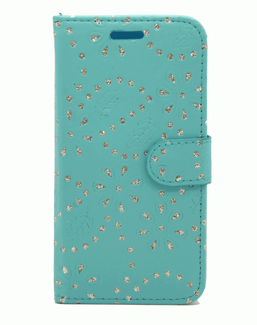 Samsung Galaxy S7 Edge Glitter  Pu Leather Book Style Wallet Case with free  Stylus-Blue